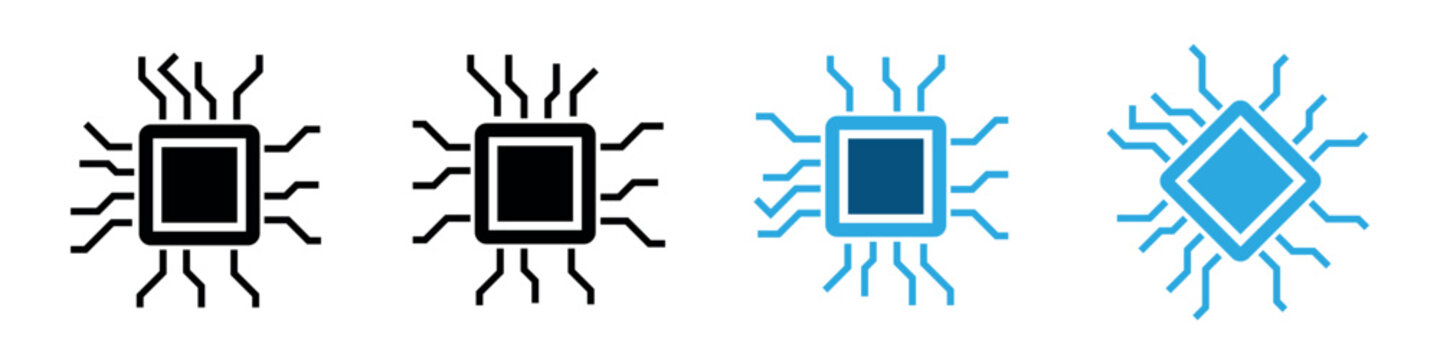 Microchip icon set, circuit processor and semiconductor symbols
