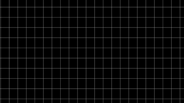 Minimalist white grid pattern on black background motion