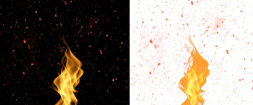 Burning Flame with Flying Sparks and Fire Embers