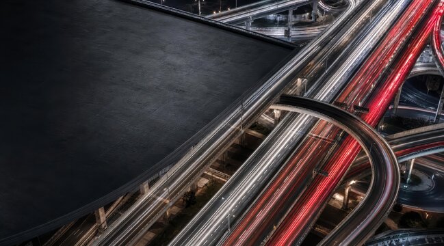 highway interchange night traffic light trails with copy space