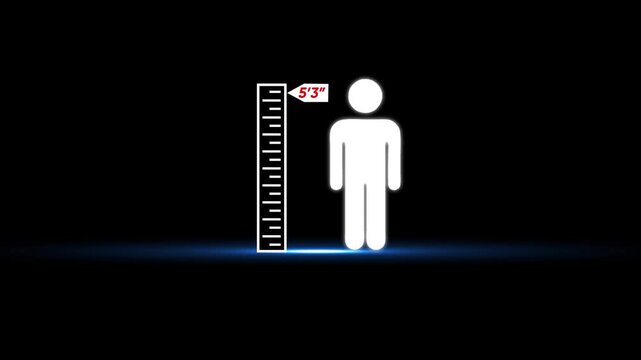 Human height measurement with 5'3" marker on black background