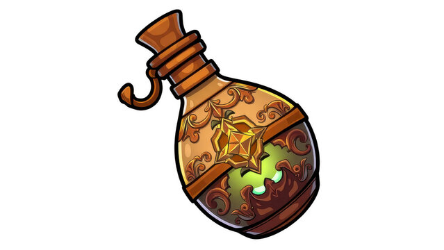 Fantasy magic potion bottle with ornate gold trim