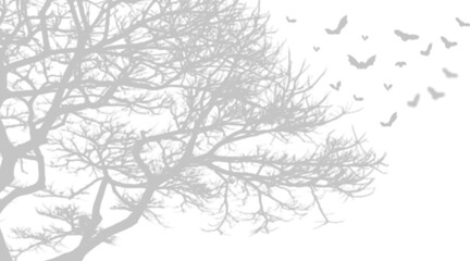 Fototapeta premium Bare tree branches silhouette with bats isolated on transparent background