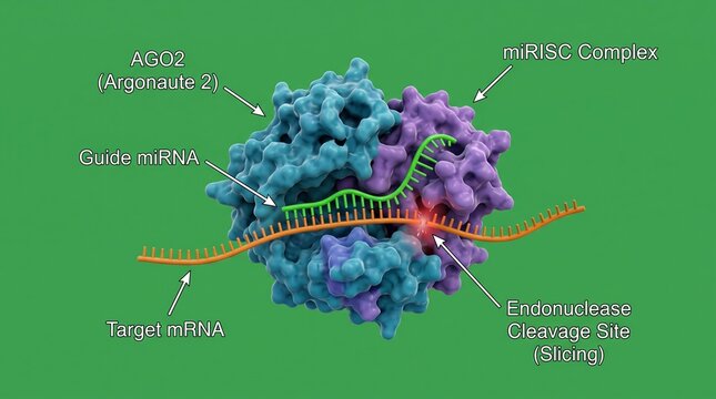 AGO2 protein complex slicing mRNA strand in RNA interference molecular biology process