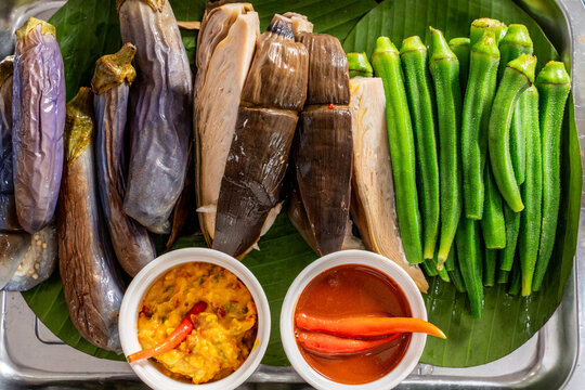 Blanched Vegetables Ulam Platter with Sambal Dipping Sauces