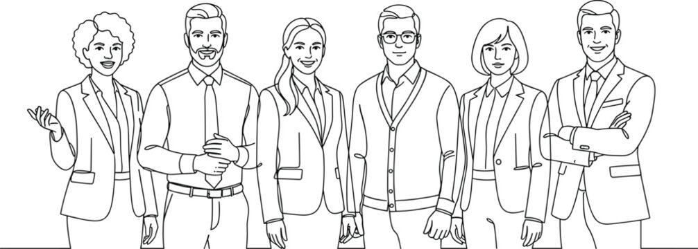 Minimalist Line Drawing of Business Professionals Standing Together Representing Teamwork