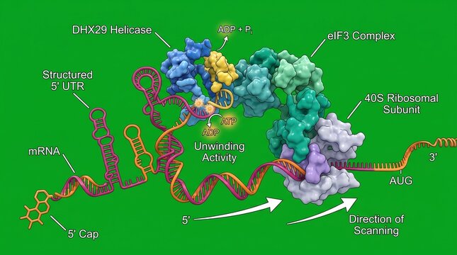 DHX29 RNA Helicase protein complex facilitating mRNA scanning and ribosome assembly