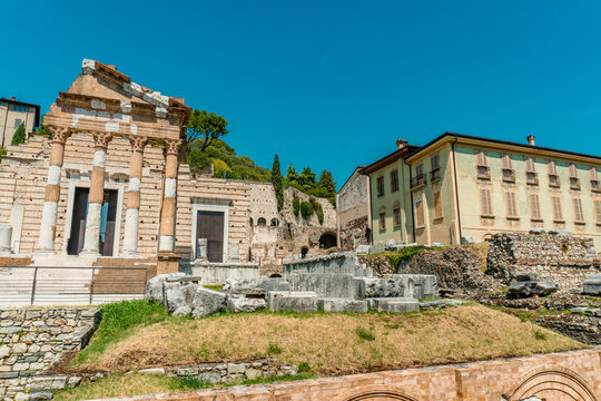 Roman ruins in central Brescia, Italy
