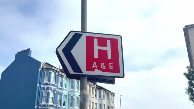 Brighton, United Kingdom - August 26th 2026: hospital accident and emergency sign on Eastern Road