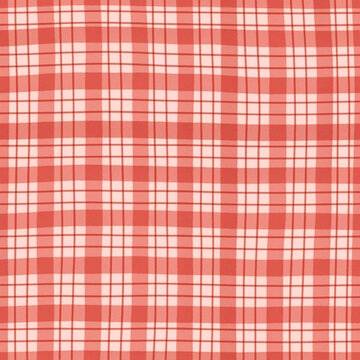 Coral red plaid grid background seamless pattern