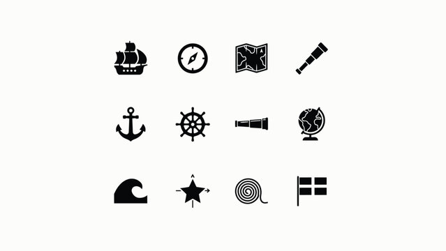 Collection of vintage nautical and travel symbols on light background
