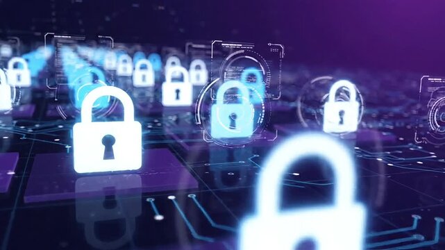 Cyber Security Concept with Glowing Padlocks on Digital Circuit Board