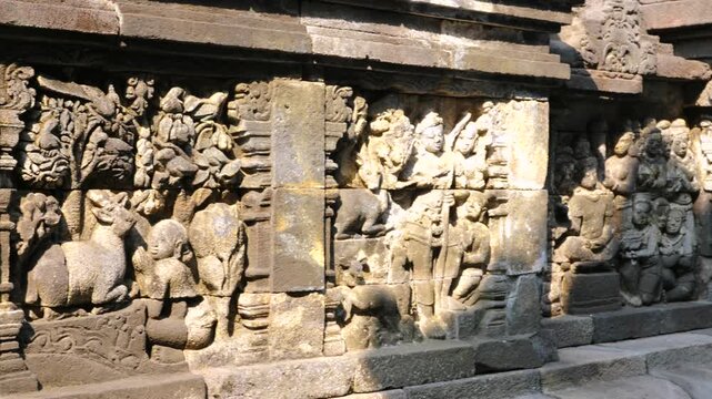 Borobudur temple intricate stone relief panels