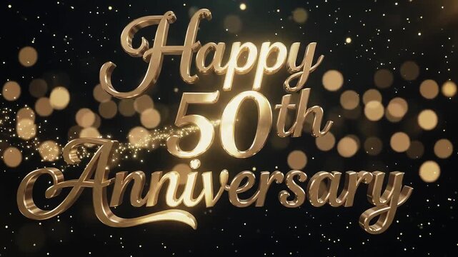 Luxury Golden Happy 50th Anniversary Glowing Text Animation on Dark Background