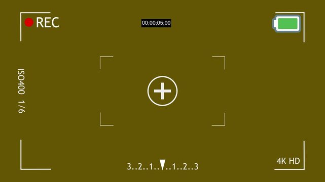 Digital camera viewfinder overlay with rec indicator and 4 k settings