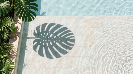 Fototapeta premium Shadow of Monstera Leaf on Water Surface in a Relaxing Pool Setting