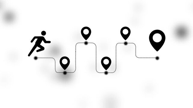 Animated path with running person and location markers for business progress