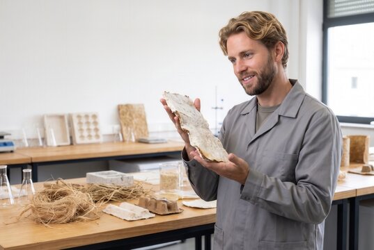 Scientist researching sustainable bio-based materials, developing eco-friendly product alternatives