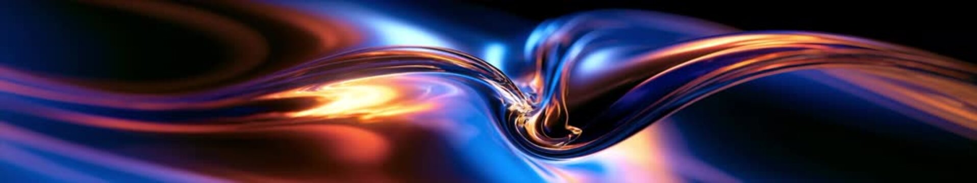 Electric Blue and Amber Fluid Waves in a Panoramic Seamless Loop Animation with Glossy Luminous Reflections
