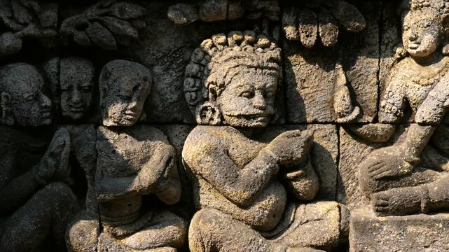 Borobudur temple stone carving bas-relief detail