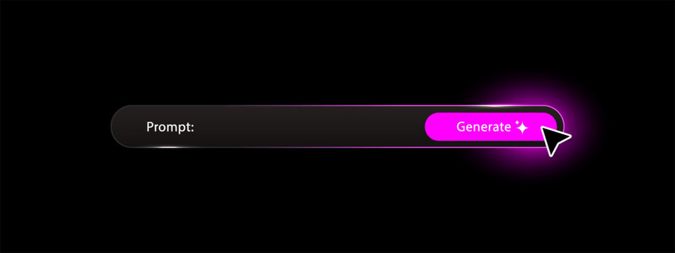 Generate AI prompt bar. Glass neon effect. Artificial intelligence, machine learning technology, chat, futuristic, button design concept. Vector illustration