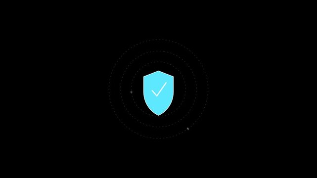 Animated shields rotating in a circular motion, symbolizing security and protection with a modern