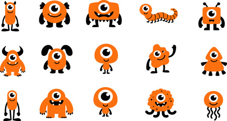 Fototapeta premium A delightful collection featuring many cute cartoon dog characters displayed in different poses with bright orange coloring
