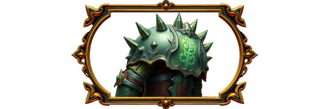 Fantasy armored shoulder pauldrons with spikes in gold frame