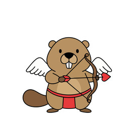 Fototapeta premium Cupid Beaver with Bow and Arrow
