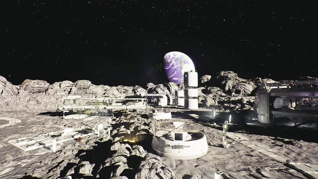 lunar greenhouse domes beside reflective reservoir hydroponic rows under LED arrays, nutrient cycles, closed loop water recovery, research benches, algae tanks