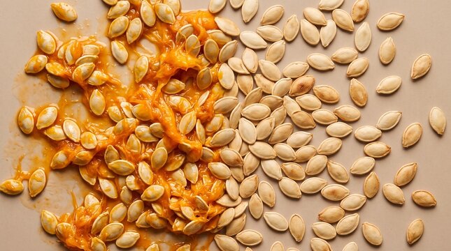 Pumpkin Seeds Prepared and Toasted: A Visual Process Comparison
