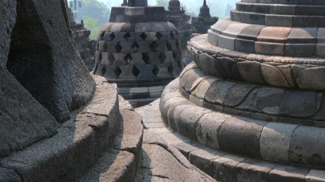 Ancient borobudur temple stupas in indonesia
