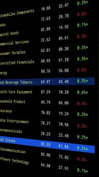 Animation of financial data processing on screen over black background