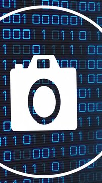 Animation of camera icon over binary coding