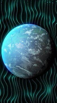 Animation of globe spinning over shapes moving