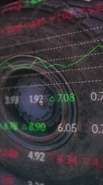 Animation of financial data processing over truck wheel