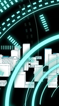 Animation of data processing over 3d cityscape
