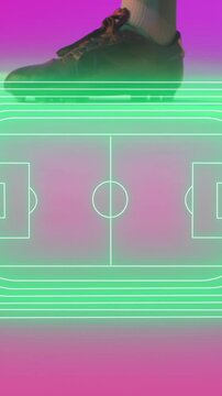 Animation of footballer with ball and sports stadium