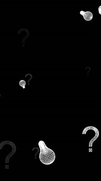 Animation of light bulb icons and question marks on black background
