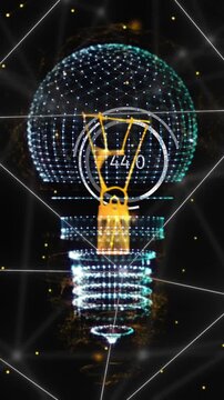 Animation of network of connections and light bulb over black background