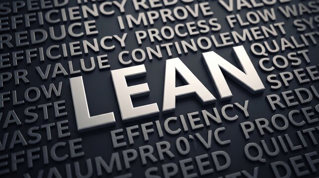 Lean manufacturing concept business management background with word cloud