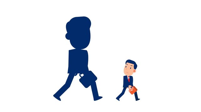 Animated businessman walking with the shadow follow