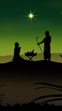 Animation of silhouette of nativity scene on green background