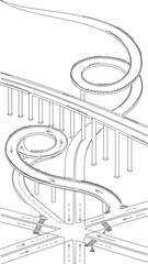 Obraz premium Abstract spiral staircase illustration white background.