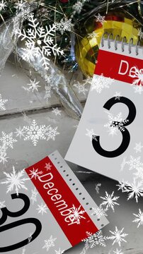 Animation of 30 and 31 december calendar pages with christmas decorations
