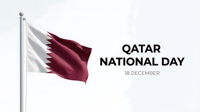 Qatar national day flag waving against white background with date 18 december