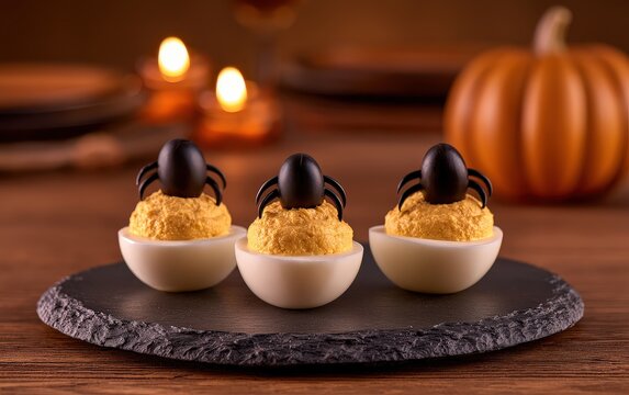 Halloween-themed Deviled Eggs with Spooky Decorations