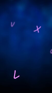 Digital animation of multiple purple alphabets floating over glowing blue background