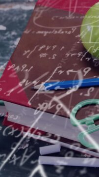 Digital composition of mathematical equations and diagrams against school stationary items