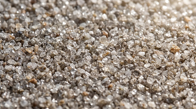 Crushed quartz texture background. Macro shot of sparkling mineral sand and gravel.